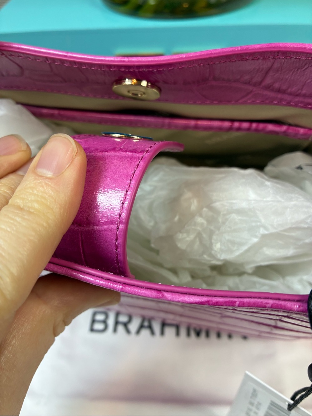 Brahmin Pink Alba Croc Embossed Small Mona Crossbody Bag - NWT  $295 Retail - Picture 6 of 9